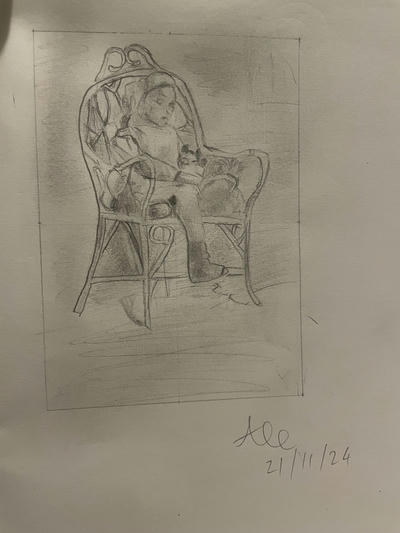 Drawing of Child Seated in a Wicker Chair