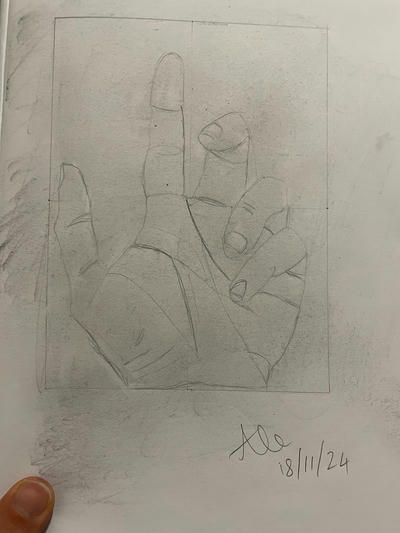 Drawing of my hand holding a pencil